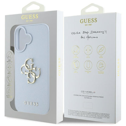Étui pour Apple iPhone 16, Guess, Grained Big 4G Logo Small Classic Logo, Bleu