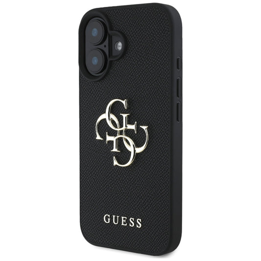Étui pour Apple iPhone 16, Guess, Grained Big 4G Logo Small Classic Logo, Noir