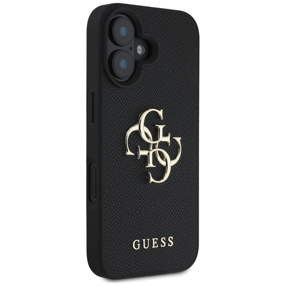 Étui pour Apple iPhone 16, Guess, Grained Big 4G Logo Small Classic Logo, Noir