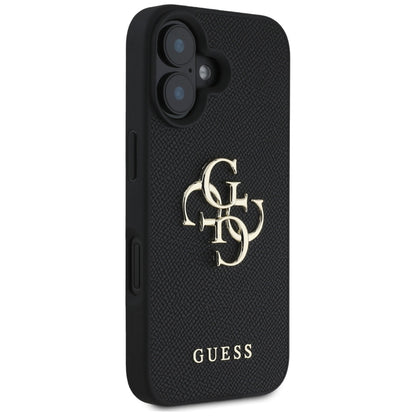 Étui pour Apple iPhone 16, Guess, Grained Big 4G Logo Small Classic Logo, Noir