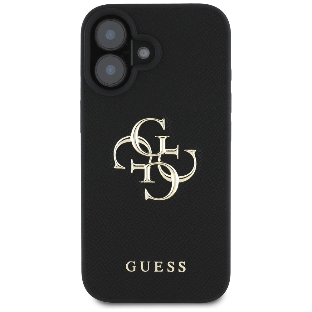 Étui pour Apple iPhone 16, Guess, Grained Big 4G Logo Small Classic Logo, Noir