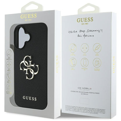 Étui pour Apple iPhone 16, Guess, Grained Big 4G Logo Small Classic Logo, Noir