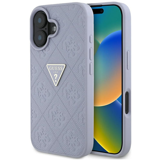 Étui pour Apple iPhone 16, Guess, Hot Stamp 4G Pattern Triangle Logo, Violet Clair