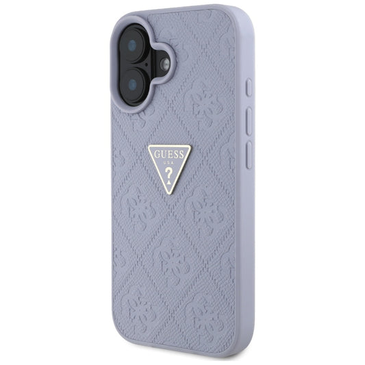 Étui pour Apple iPhone 16, Guess, Hot Stamp 4G Pattern Triangle Logo, Violet Clair