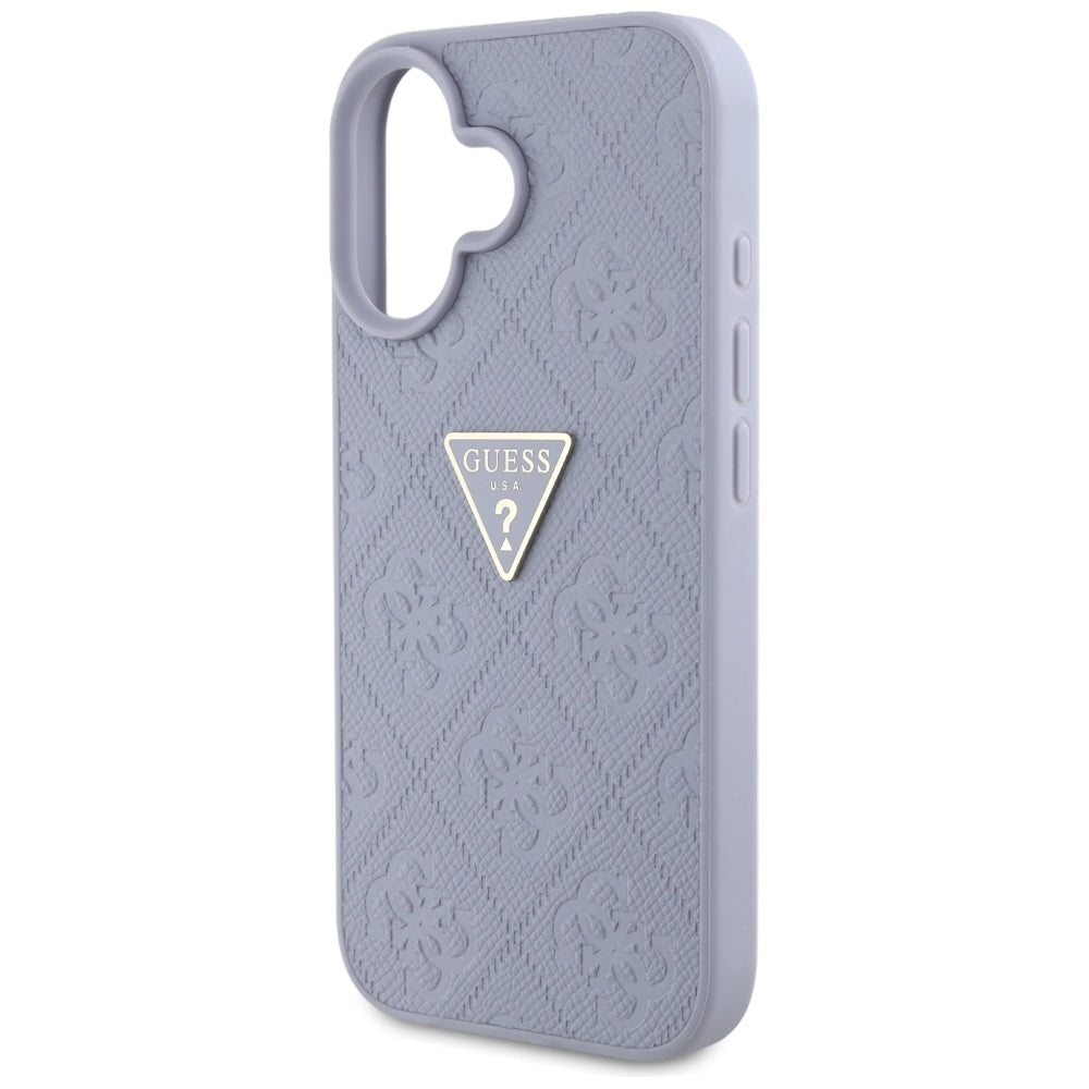 Hülle für Apple iPhone 16, Guess, Hot Stamp 4G Pattern Triangle Logo, Helles Lila