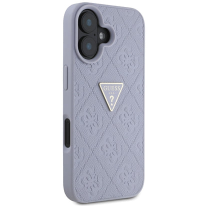 Hülle für Apple iPhone 16, Guess, Hot Stamp 4G Pattern Triangle Logo, Helles Lila