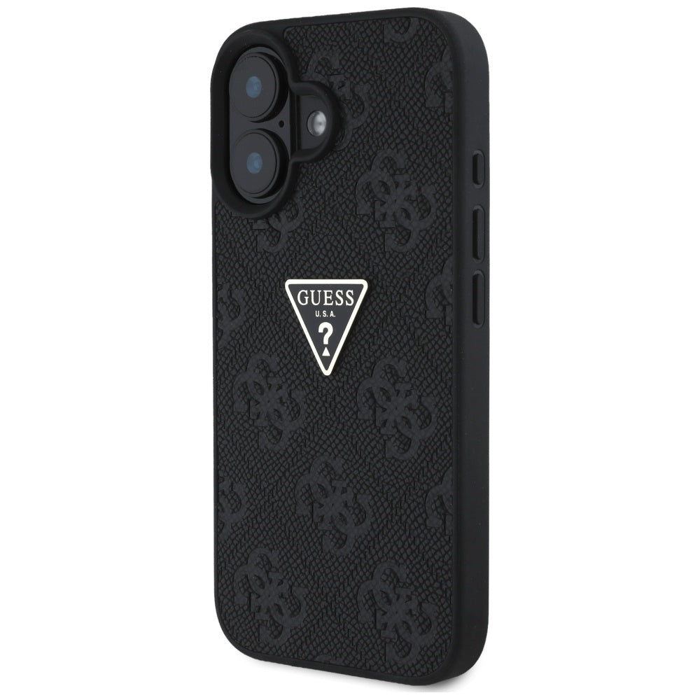 Hülle für Apple iPhone 16, Guess, Hot Stamp 4G Pattern Triangle Logo, Schwarz
