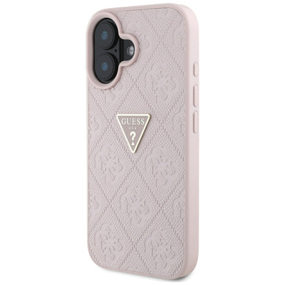 Étui pour Apple iPhone 16, Guess, Hot Stamp 4G Pattern Triangle Logo, Rose