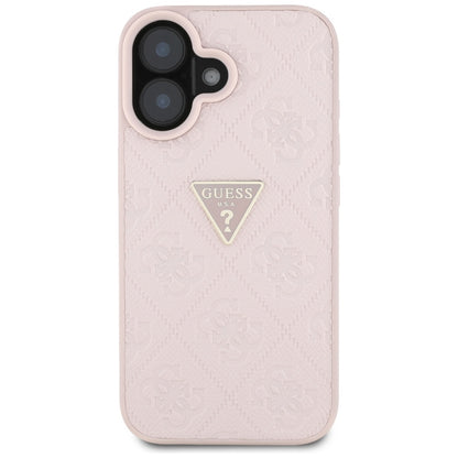Étui pour Apple iPhone 16, Guess, Hot Stamp 4G Pattern Triangle Logo, Rose