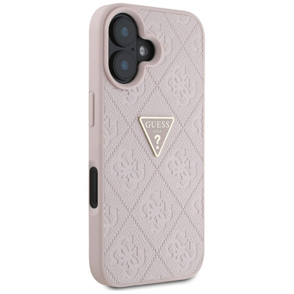 Étui pour Apple iPhone 16, Guess, Hot Stamp 4G Pattern Triangle Logo, Rose