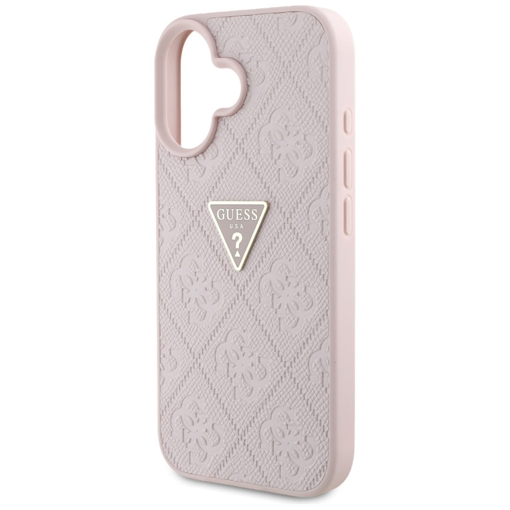 Étui pour Apple iPhone 16, Guess, Hot Stamp 4G Pattern Triangle Logo, Rose