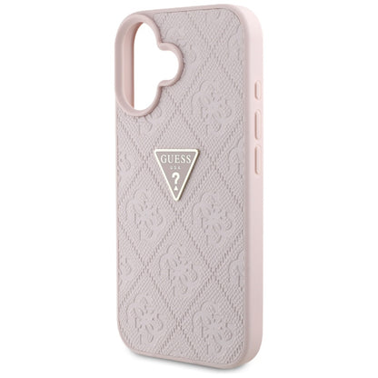 Étui pour Apple iPhone 16, Guess, Hot Stamp 4G Pattern Triangle Logo, Rose