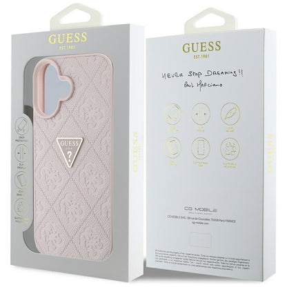 Étui pour Apple iPhone 16, Guess, Hot Stamp 4G Pattern Triangle Logo, Rose
