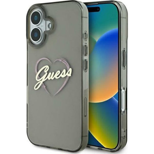 Étui pour Apple iPhone 16, Guess, IML Heart, Noir