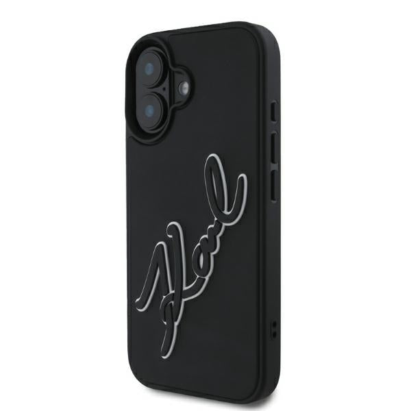 Hoes voor Apple iPhone 16, Karl Lagerfeld, 3D Rubber Signature, Zwart