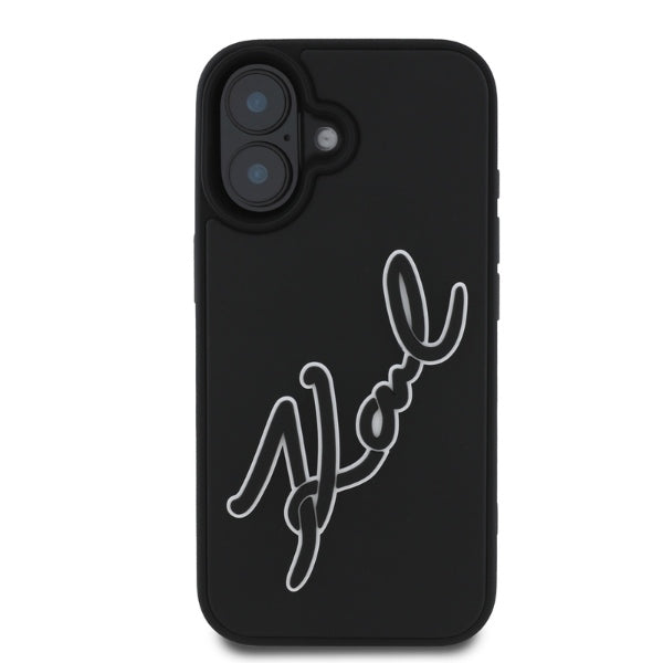Hoes voor Apple iPhone 16, Karl Lagerfeld, 3D Rubber Signature, Zwart