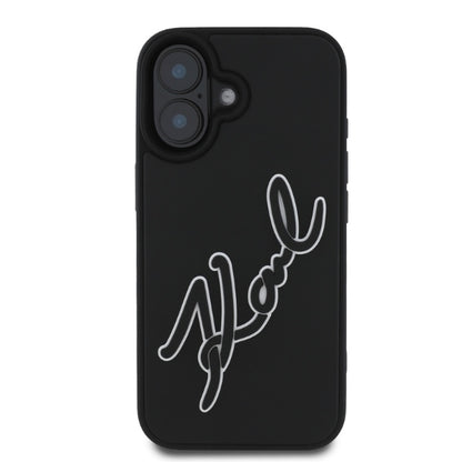 Hoes voor Apple iPhone 16, Karl Lagerfeld, 3D Rubber Signature, Zwart