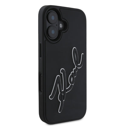 Hoes voor Apple iPhone 16, Karl Lagerfeld, 3D Rubber Signature, Zwart