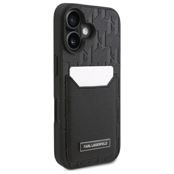Hülle für Apple iPhone 16, Karl Lagerfeld, Cardslots Monogram, Schwarz
