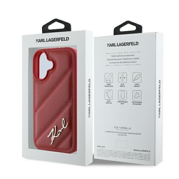 Hoes voor Apple iPhone 16, Karl Lagerfeld, Diagonal Quilted Script, Roze