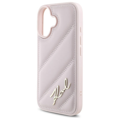 Hoes voor Apple iPhone 16, Karl Lagerfeld, Diagonal Quilted Script, Roze