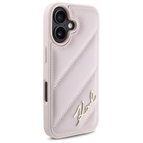 Hoes voor Apple iPhone 16, Karl Lagerfeld, Diagonal Quilted Script, Roze