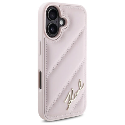 Hoes voor Apple iPhone 16, Karl Lagerfeld, Diagonal Quilted Script, Roze