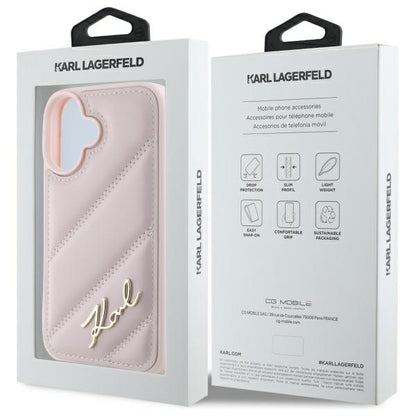 Hoes voor Apple iPhone 16, Karl Lagerfeld, Diagonal Quilted Script, Roze