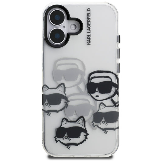 Hoes voor Apple iPhone 16, Karl Lagerfeld, IML Luxury Multi Head Pattern, Transparant