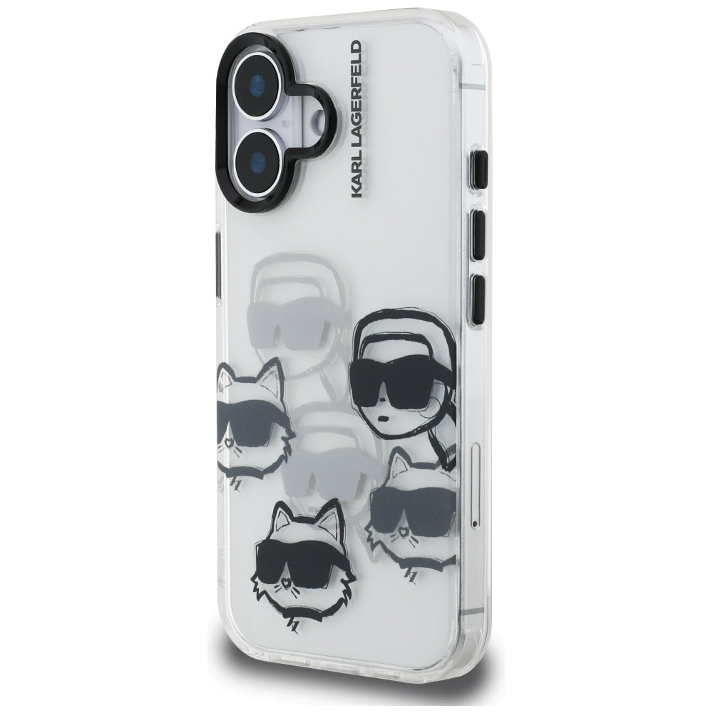 Étui pour Apple iPhone 16, Karl Lagerfeld, IML Luxury Multi Head Pattern, Transparent