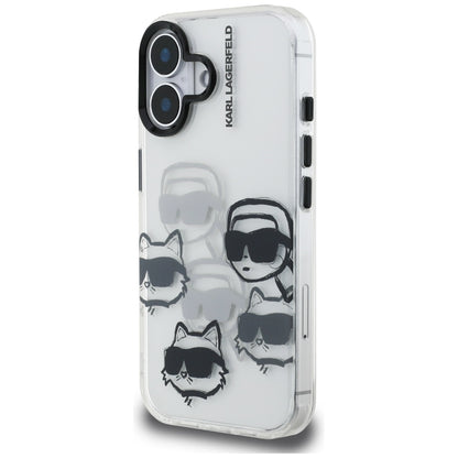 Étui pour Apple iPhone 16, Karl Lagerfeld, IML Luxury Multi Head Pattern, Transparent