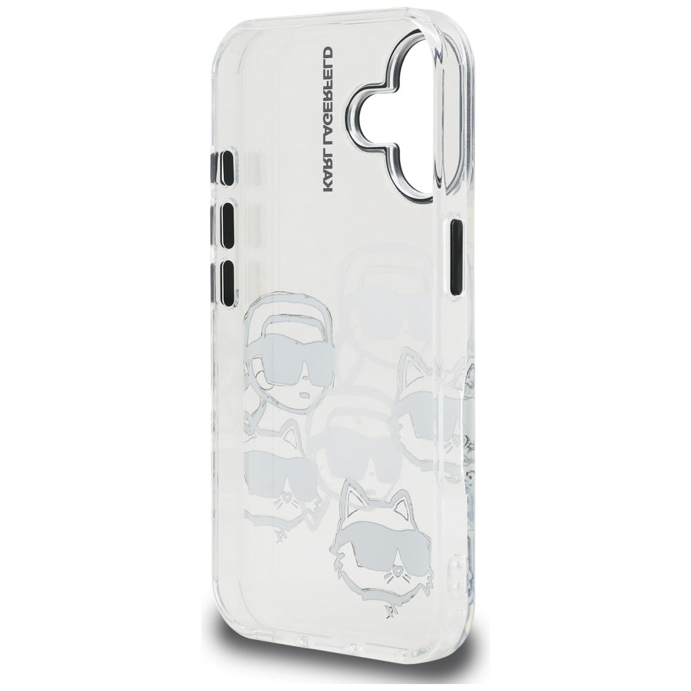 Étui pour Apple iPhone 16, Karl Lagerfeld, IML Luxury Multi Head Pattern, Transparent