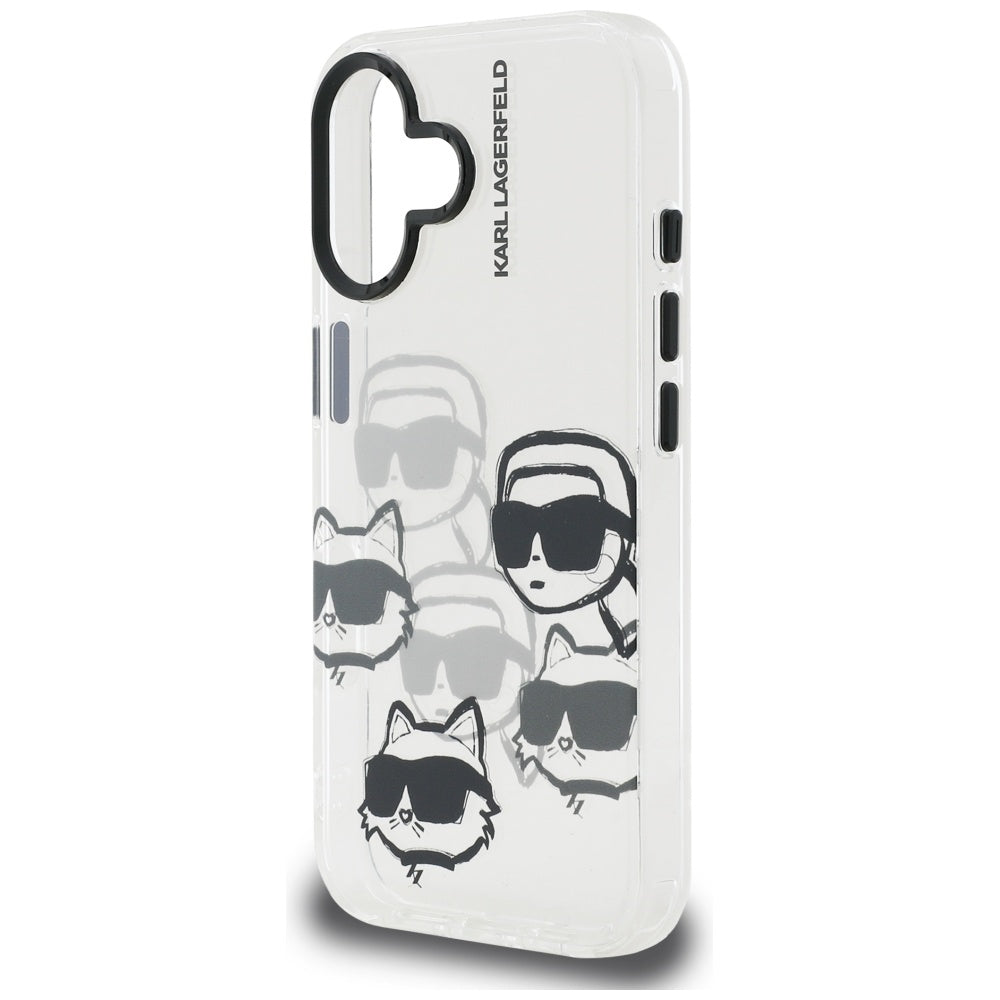 Étui pour Apple iPhone 16, Karl Lagerfeld, IML Luxury Multi Head Pattern, Transparent