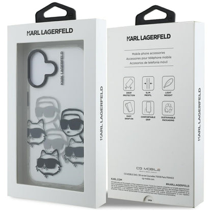 Étui pour Apple iPhone 16, Karl Lagerfeld, IML Luxury Multi Head Pattern, Transparent