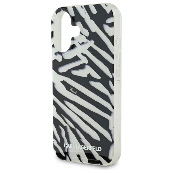 Hoes voor Apple iPhone 16, Karl Lagerfeld, IML Luxury Zebra Pattern met Band, Zwart