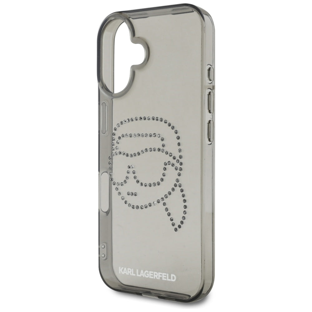Case for Apple iPhone 16, Karl Lagerfeld, IML Rhinestones Karl's Head, Black