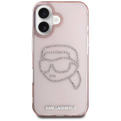 Étui pour Apple iPhone 16, Karl Lagerfeld, IML Rhinestones Karl's Head, Rose