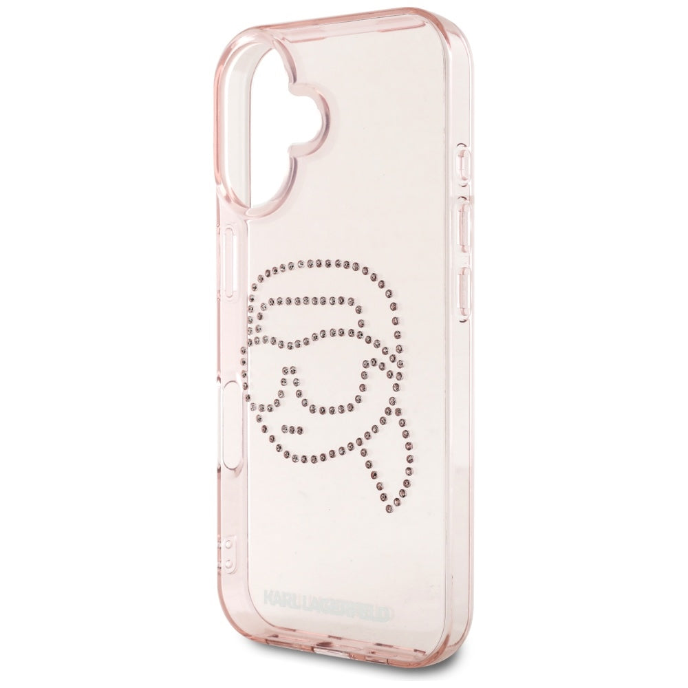 Étui pour Apple iPhone 16, Karl Lagerfeld, IML Rhinestones Karl's Head, Rose