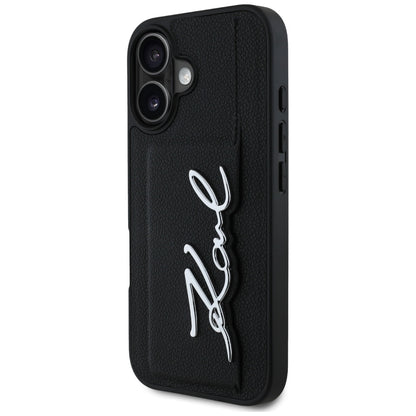 Hülle für Apple iPhone 16, Karl Lagerfeld, Metal Signature, Schwarz