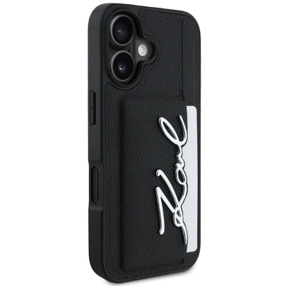 Hülle für Apple iPhone 16, Karl Lagerfeld, Metal Signature, Schwarz