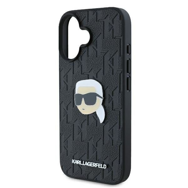 Étui pour Apple iPhone 16, Karl Lagerfeld, Monogramme Tête de Karl, Noir