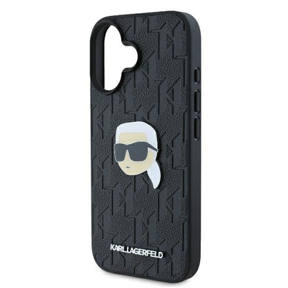 Étui pour Apple iPhone 16, Karl Lagerfeld, Monogramme Tête de Karl, Noir