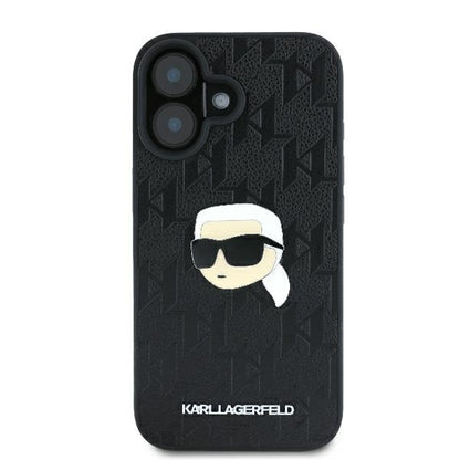 Étui pour Apple iPhone 16, Karl Lagerfeld, Monogramme Tête de Karl, Noir
