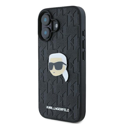 Étui pour Apple iPhone 16, Karl Lagerfeld, Monogramme Tête de Karl, Noir