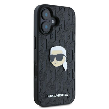 Étui pour Apple iPhone 16, Karl Lagerfeld, Monogramme Tête de Karl, Noir