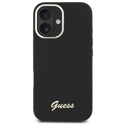 Hoesje voor Apple iPhone 16 Plus, Guess, Script Metal Logo & Frame, Zwart