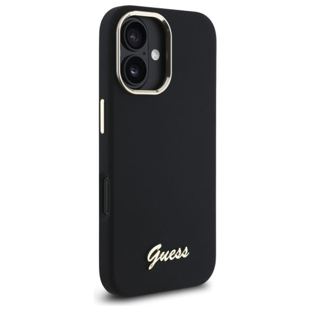Hoesje voor Apple iPhone 16 Plus, Guess, Script Metal Logo & Frame, Zwart
