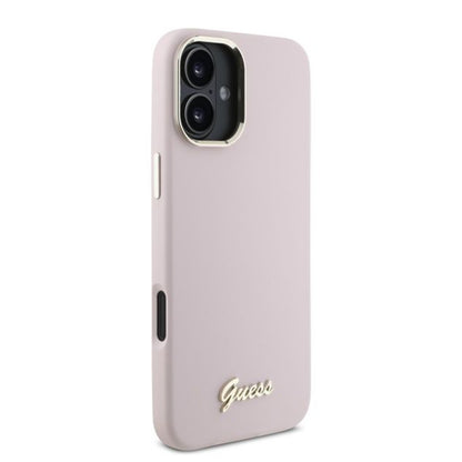 Hoes voor Apple iPhone 16 Plus, Guess, Script Metal Logo & Frame, Roze