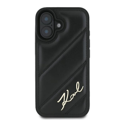 Hoes voor Apple iPhone 16 Plus, Karl Lagerfeld, Diagonal Quilted Script, Zwart