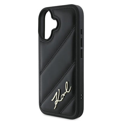 Hoes voor Apple iPhone 16 Plus, Karl Lagerfeld, Diagonal Quilted Script, Zwart